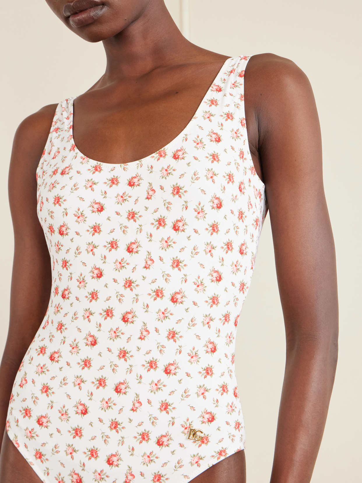 Dolce & Gabbana Small Rose-print One-piece Swimsuit In Neutral