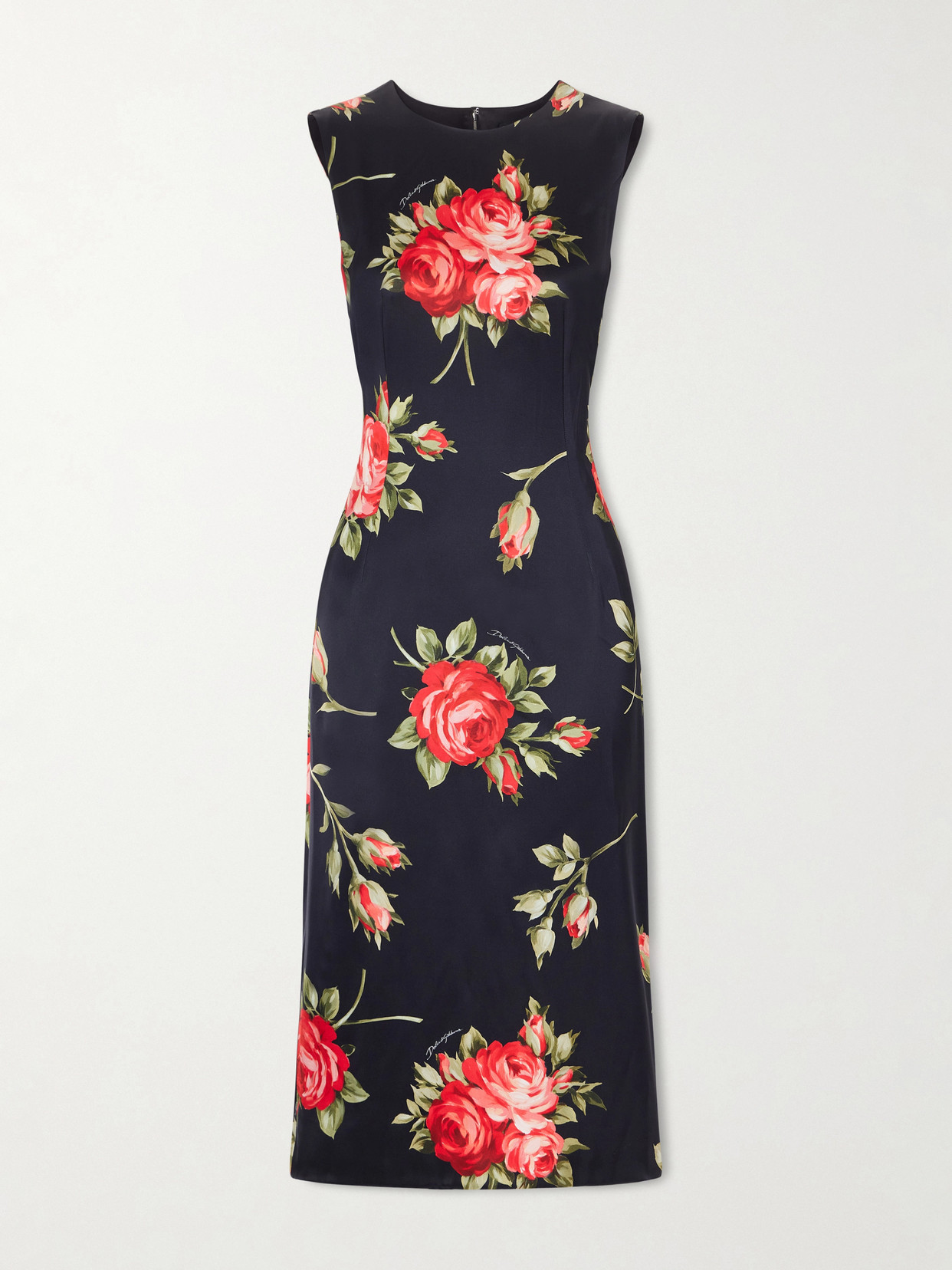 Dolce & Gabbana Florlal-print Satin Midi Dress In Black