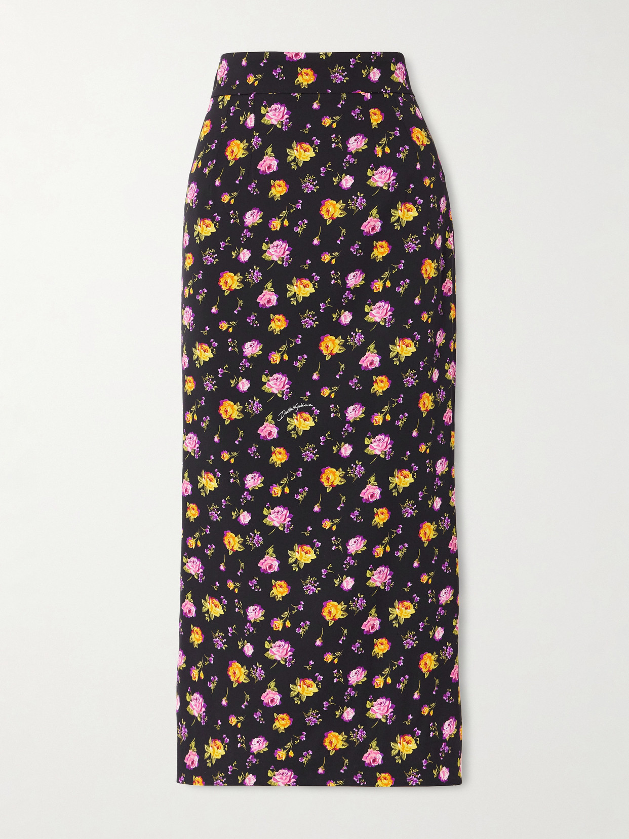 Dolce & Gabbana Pleated Floral-print Silk-blend Charmeuse Midi Skirt In Black