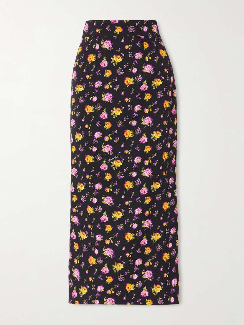 Dolce & Gabbana Pleated Floral-print Silk-blend Charmeuse Midi Skirt