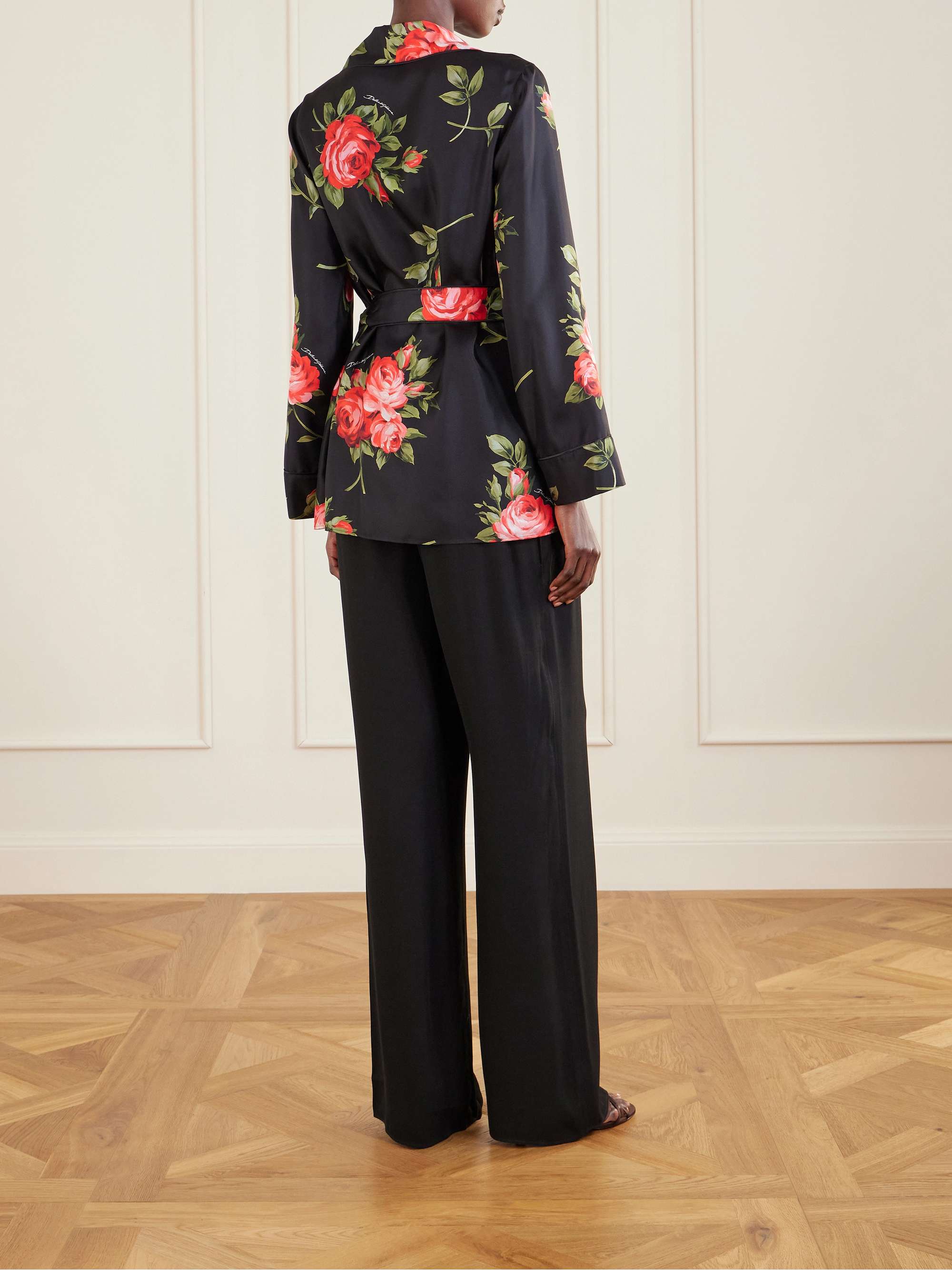 DOLCE&GABBANA カットソー トップス シルク 豪華 薔薇柄 36 Peony and rose-print charmeuse shirt in Print for Women
