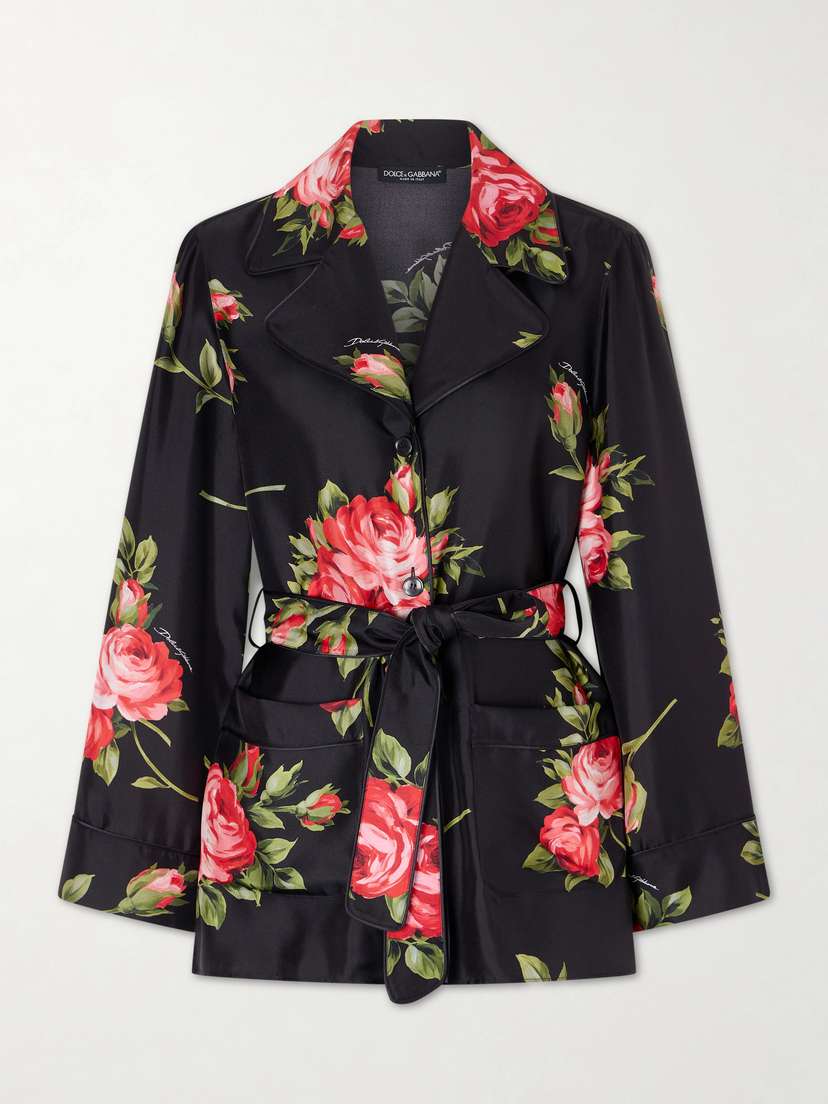 Dolce & Gabbana Belted Floral-print Silk-twill Shirt