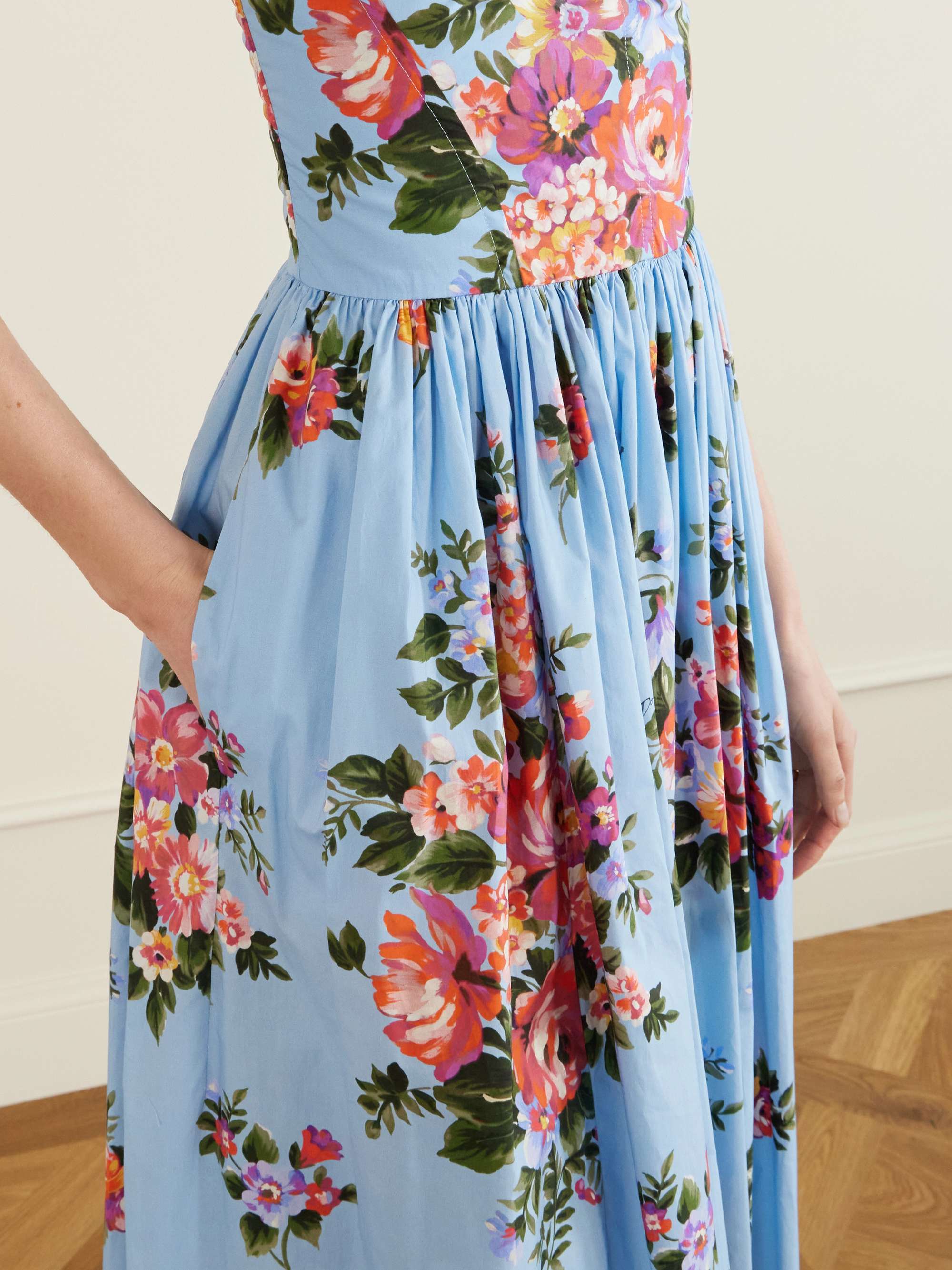 Erdem Tiered Floral-print Cotton-poplin Midi Dress - Women - Blue Dresses - XXL