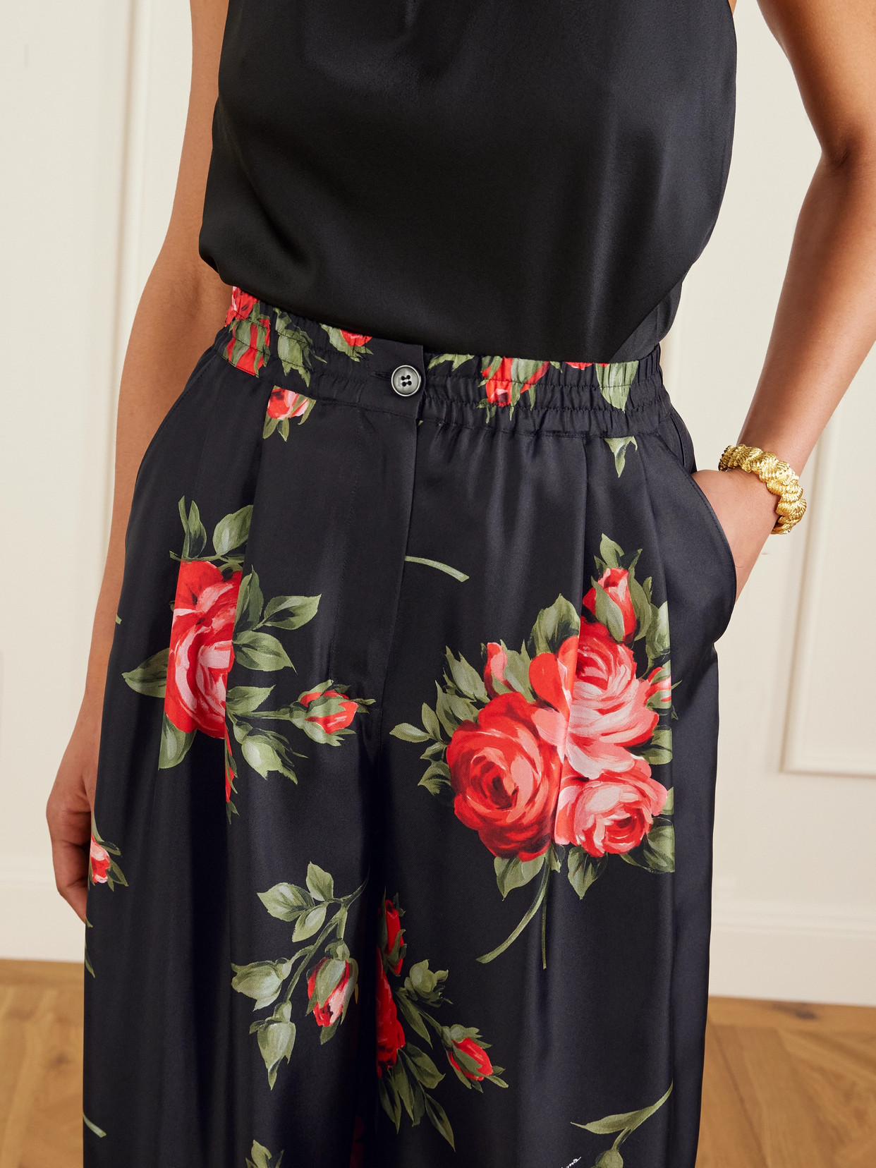 Dolce & Gabbana Floral-print Silk-twill Wide-leg Pants In Multi