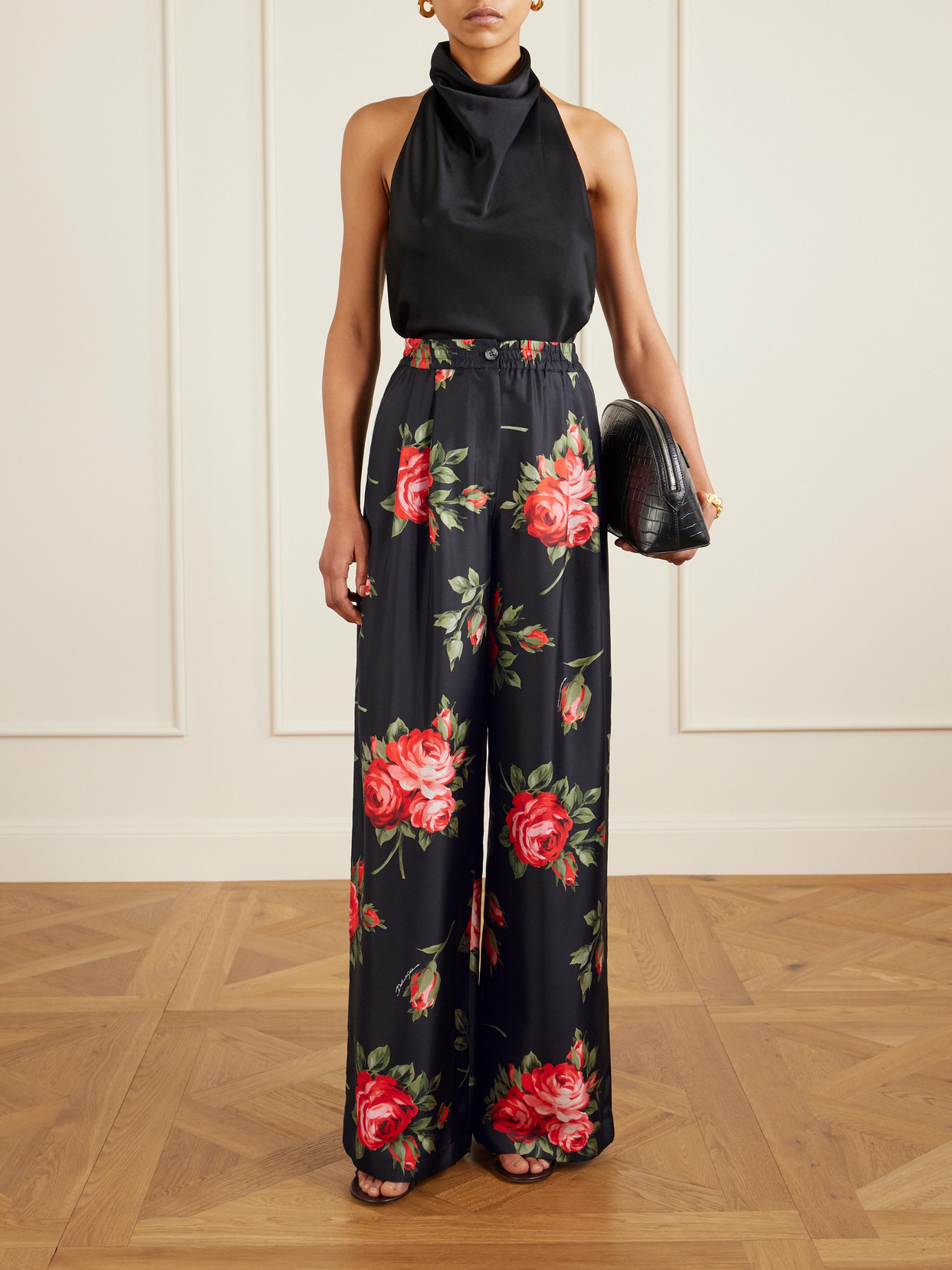 Dolce & Gabbana Floral-print Silk-twill Wide-leg Pants In Multi
