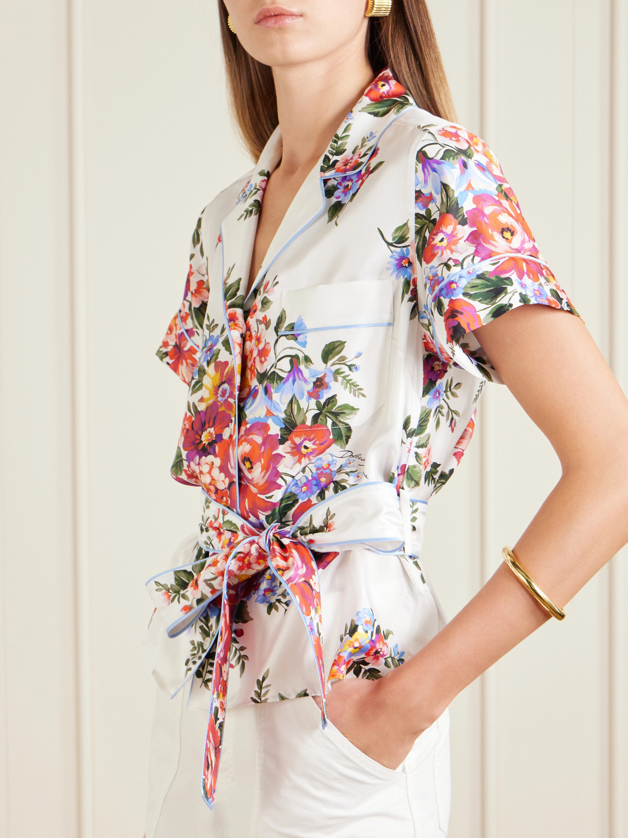Dolce & Gabbana Vanity Floralprint Silk Twill Shirt In White In Multi