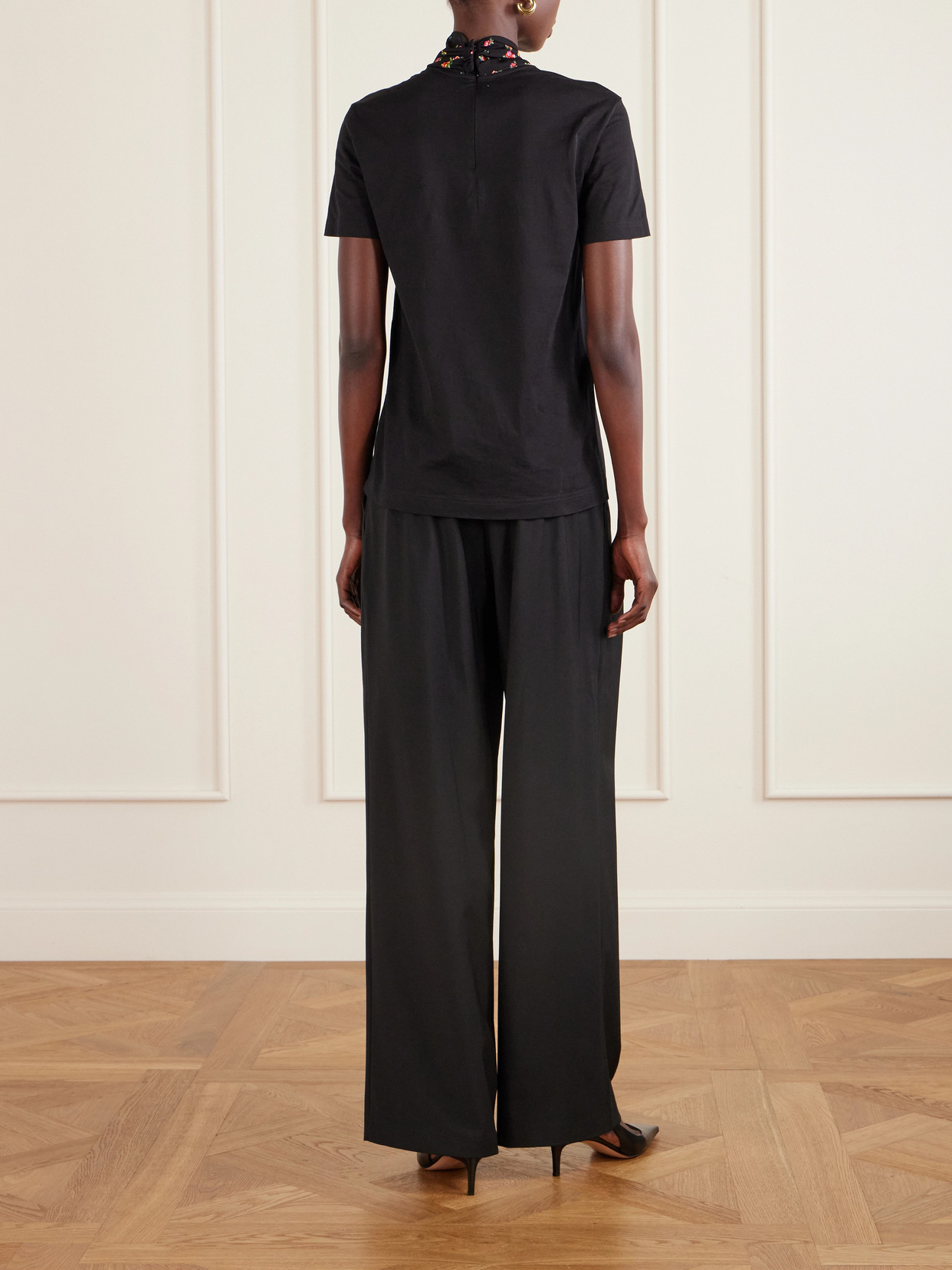 Scarf-Detailed Satin-Trimmed Cotton-Blend Jersey T-Shirt