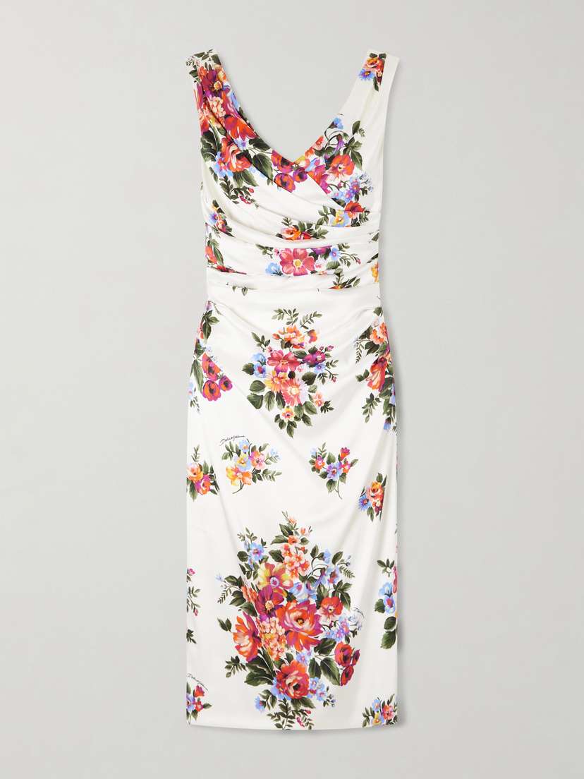 Dolce & Gabbana Off-the-shoulder Floral-print Satin Midi Dress