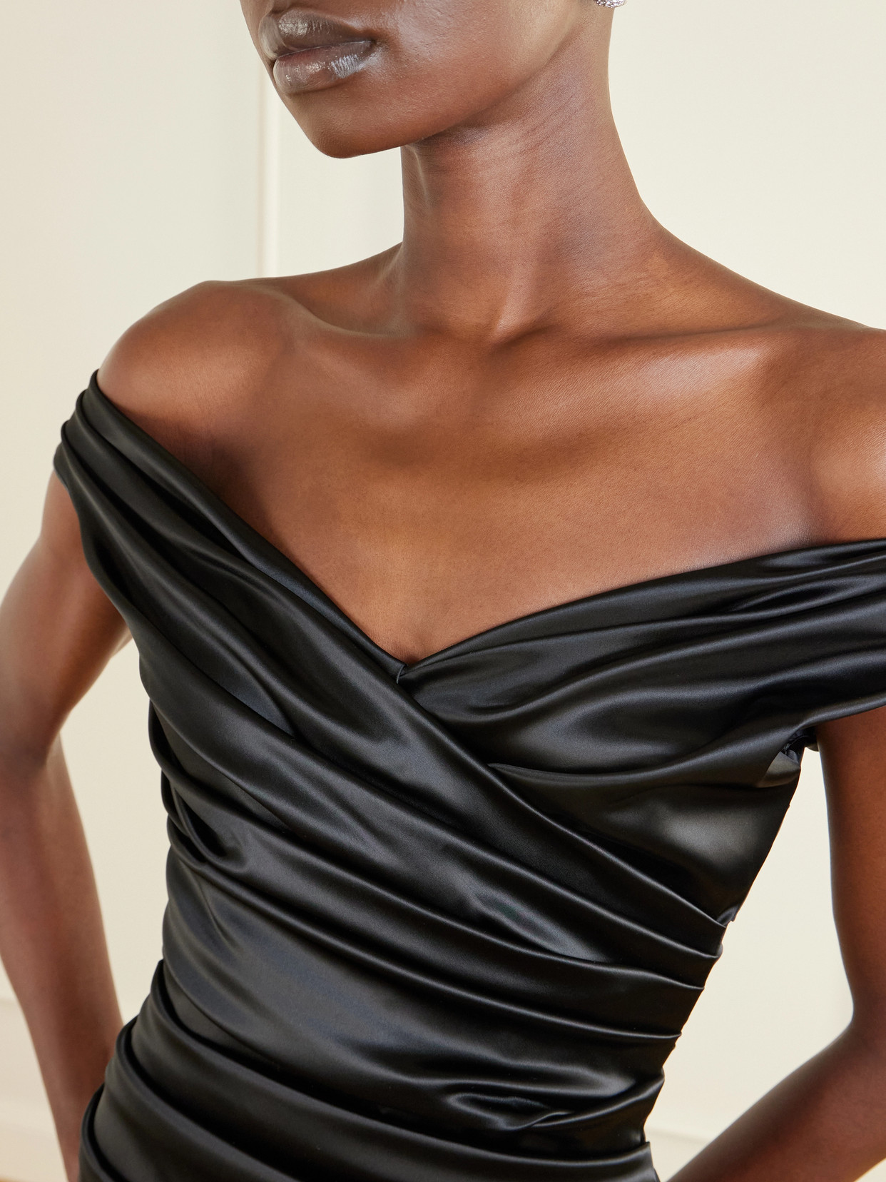 Dolce & Gabbana Off-the-shoulder Draped Satin Midi Dress In Black