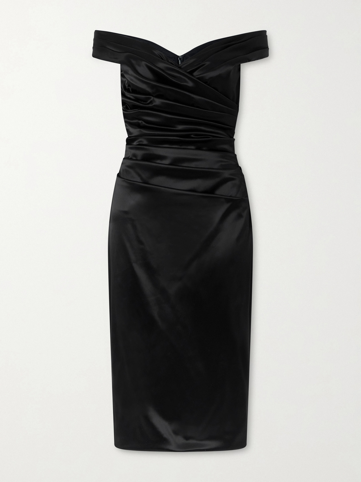 Dolce & Gabbana Off-the-shoulder Draped Satin Midi Dress In Black