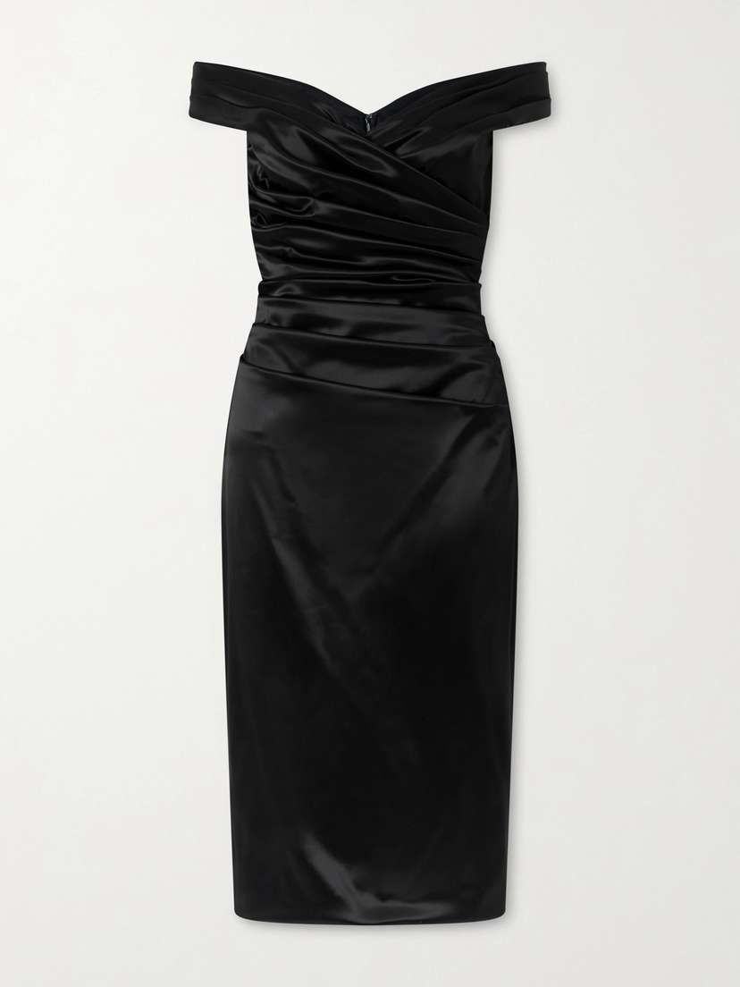 Dolce & Gabbana Off-the-shoulder Draped Satin Midi Dress