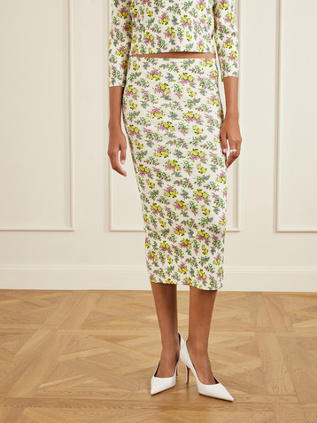 Dolce&Gabbana Floral-print ribbed-knit midi skirt