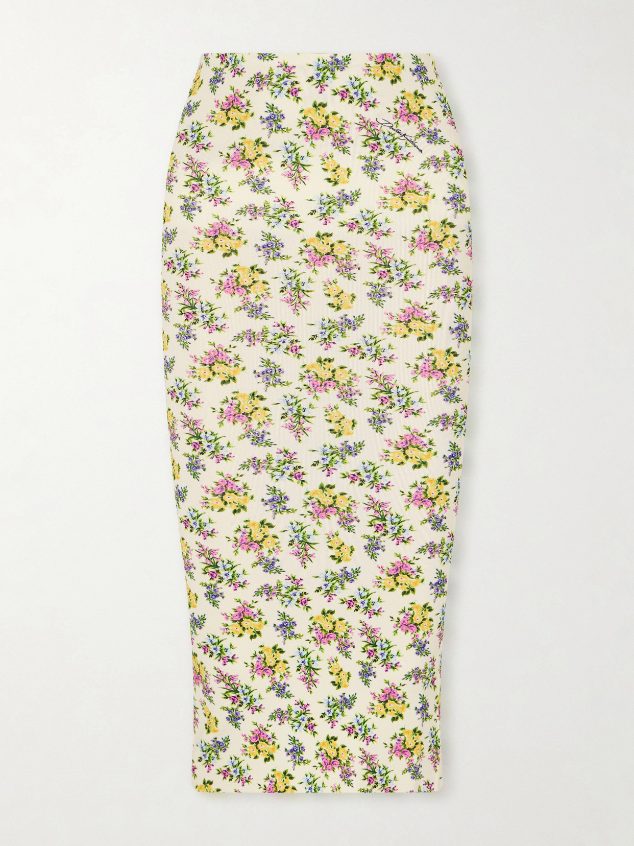 Dolce & Gabbana Floral-print Ribbed-knit Midi Skirt In Yellow