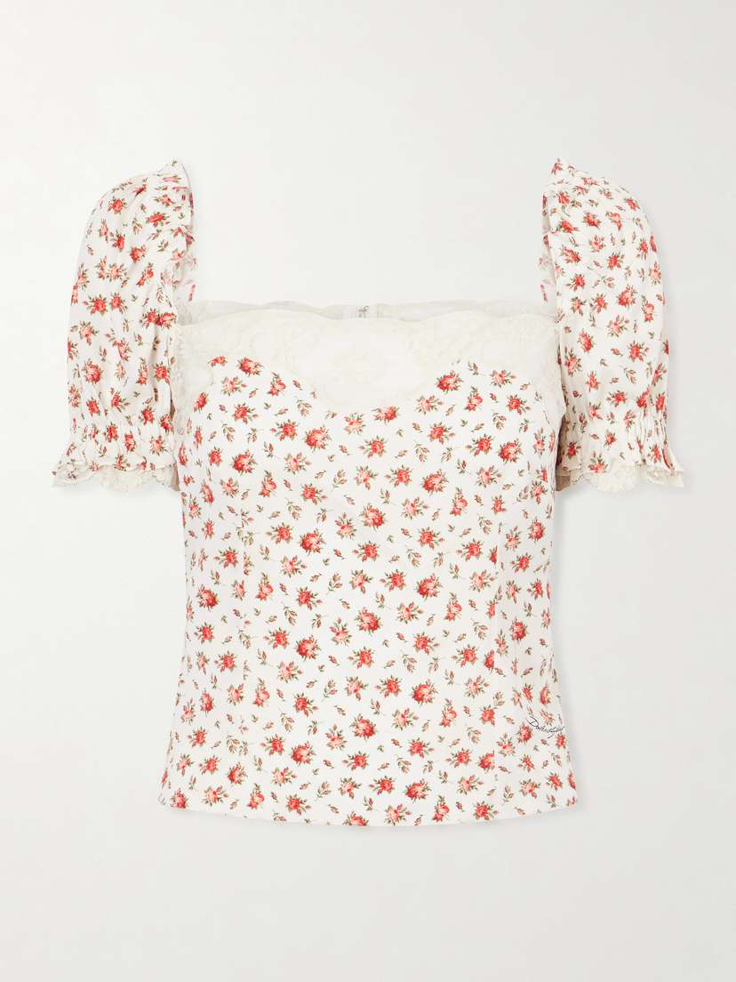 Dolce & Gabbana Floral-print Lace-trimmed Silk-blend Blouse