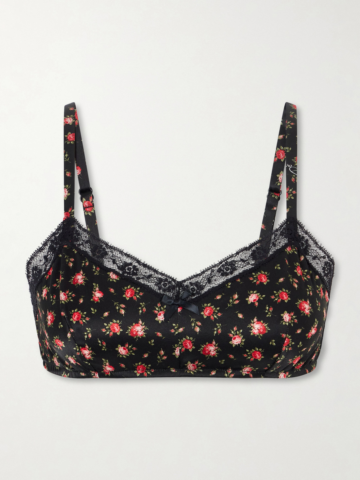Dolce & Gabbana Lace-trimmed Floral-print Satin Bralette Top In Multi