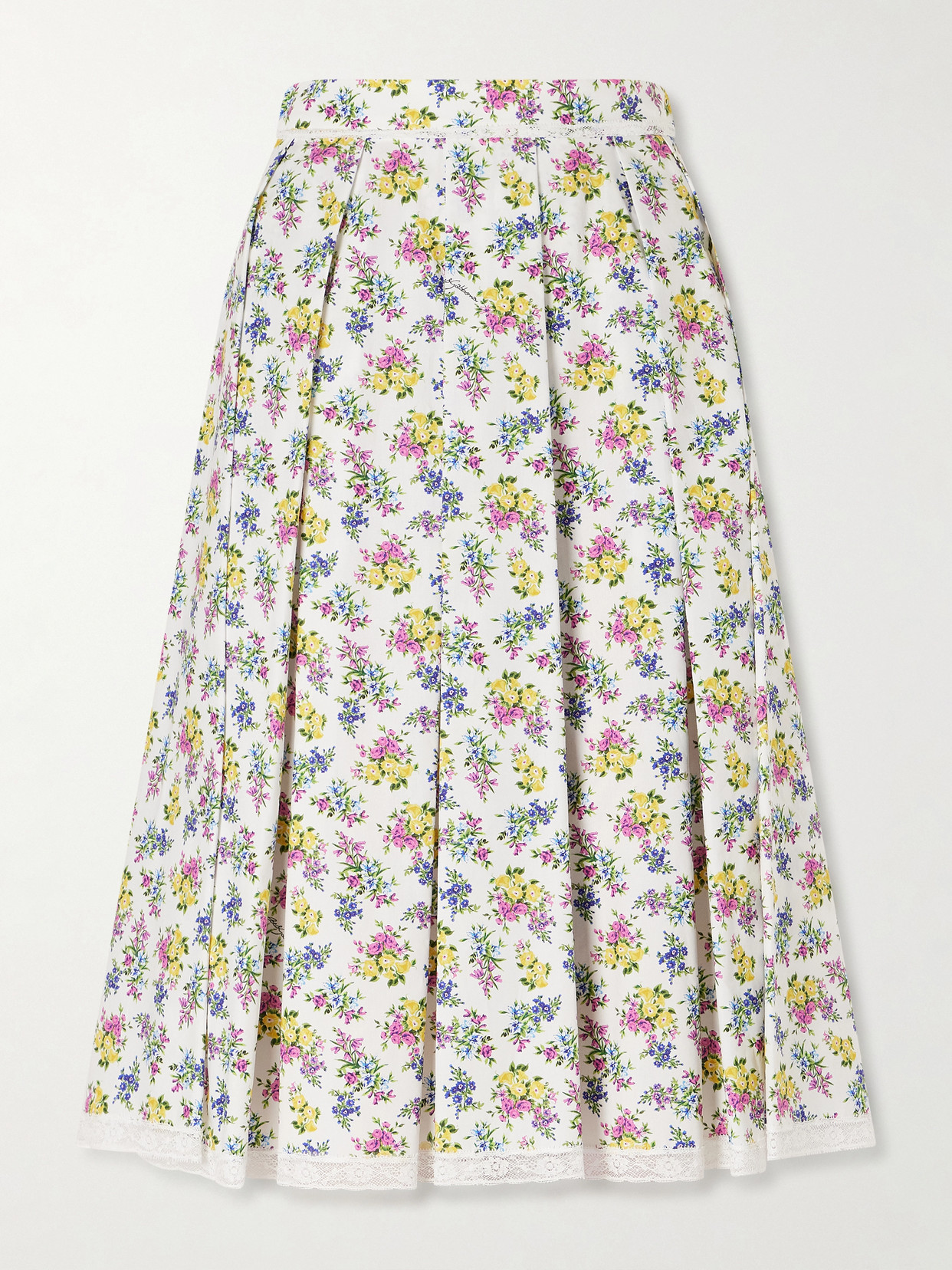 Pleated Floral-Print Cotton-Poplin Midi
