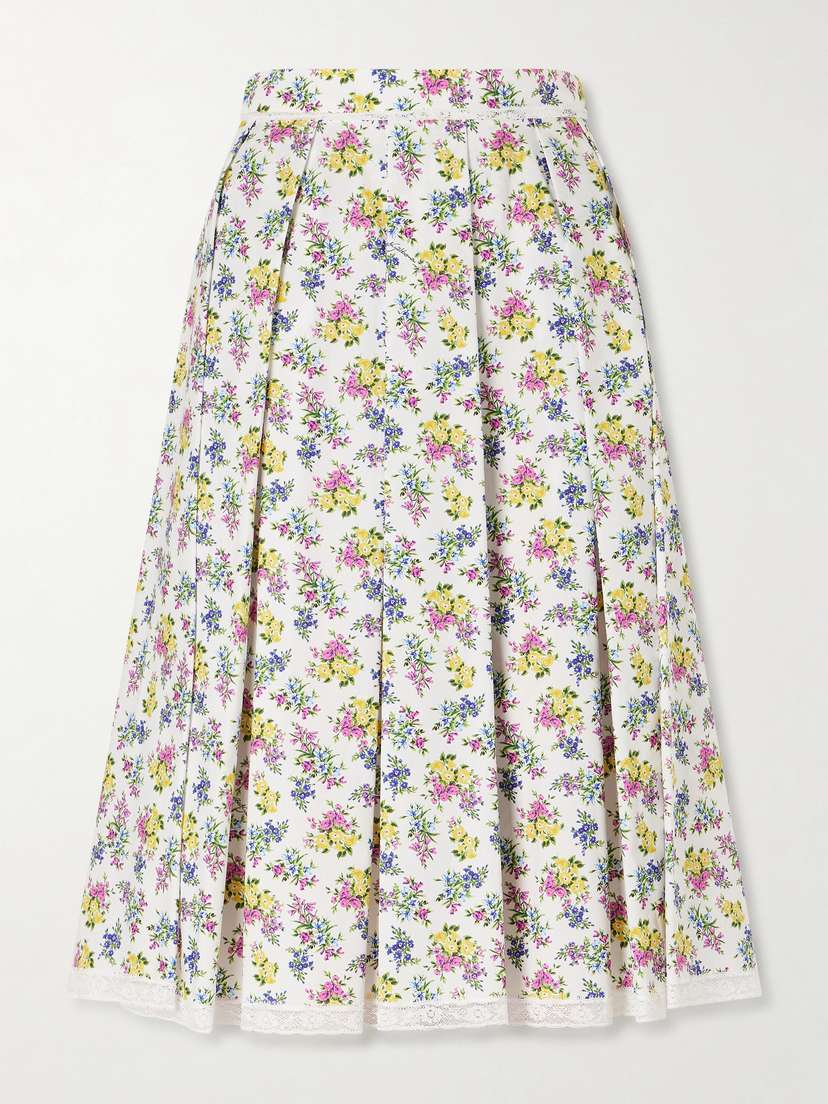 Dolce & Gabbana Pleated Floral-print Cotton-poplin Midi Skirt