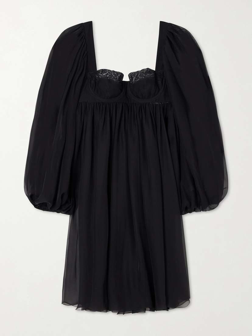 Dolce & Gabbana Pleated Lace-trimmed Silk And Cotton-blend Voile Mini Dress