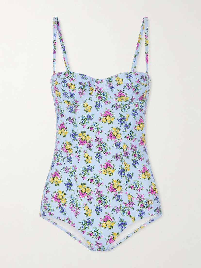 Dolce & Gabbana Embellished Floral-print Swimsuit