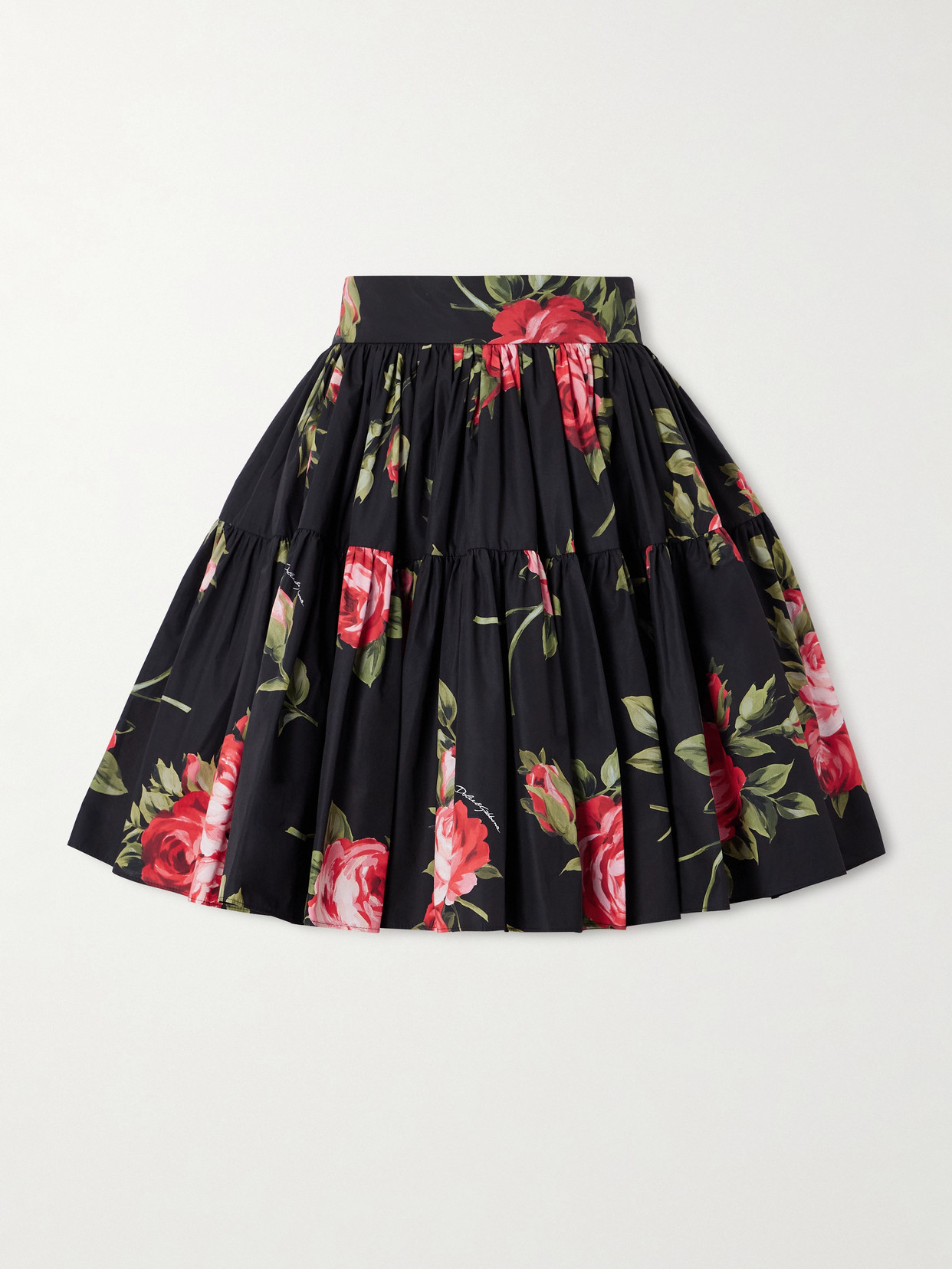 Dolce & Gabbana Tiered Floral-print Cotton-poplin Mini Skirt In Black