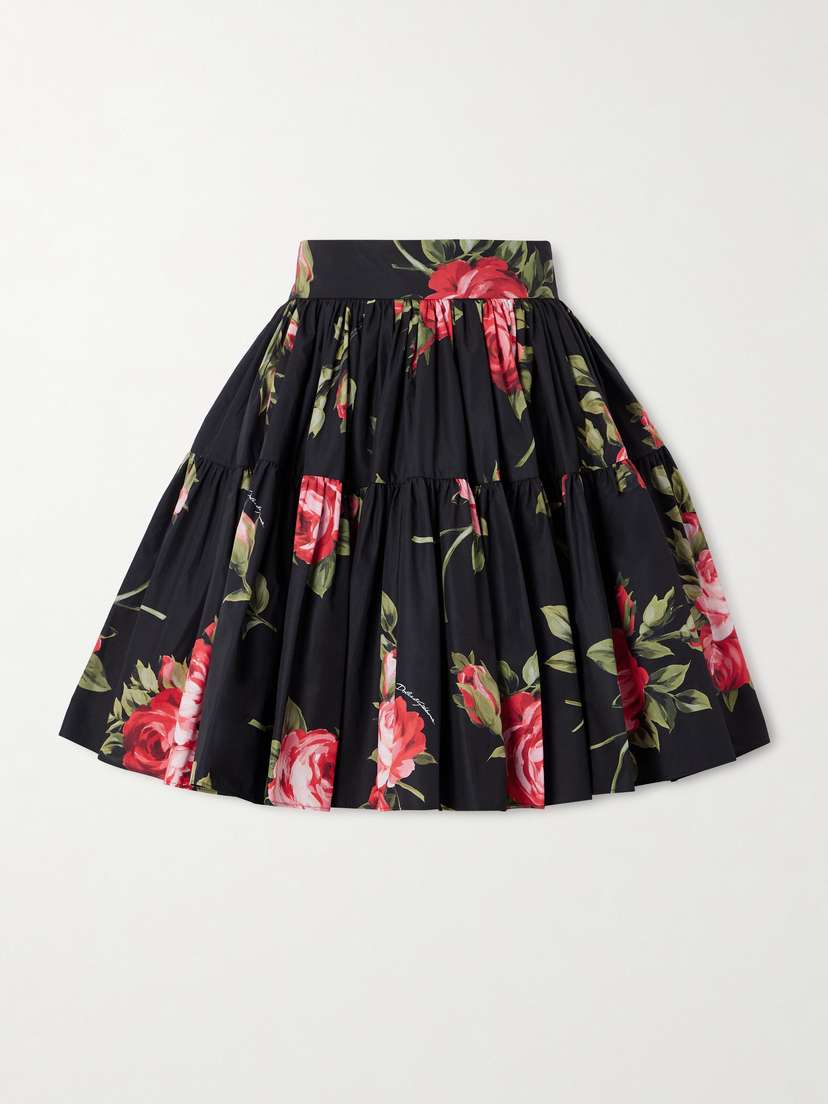 Dolce & Gabbana Tiered Floral-print Cotton-poplin Mini Skirt