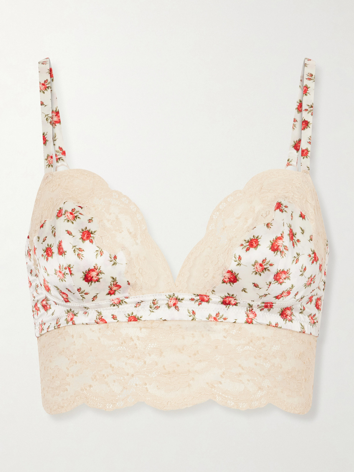 Dolce & Gabbana Printed Lace-trimmed Silk-blend Bralette In White