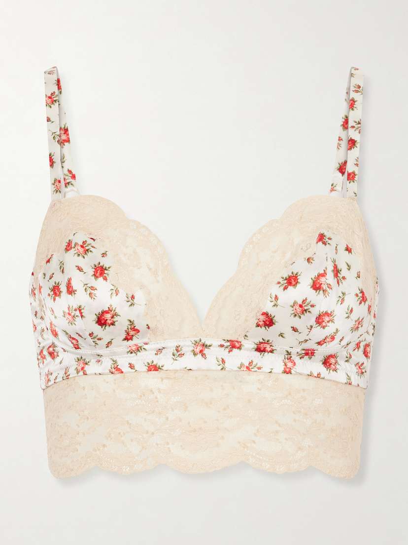 Dolce & Gabbana Printed Lace-trimmed Silk-blend Bralette