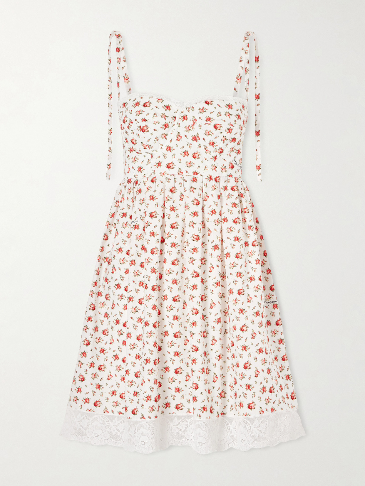 Dolce & Gabbana Lace-trimmed Floral-print Cotton-blend Poplin Bustier Mini Dress In Multi