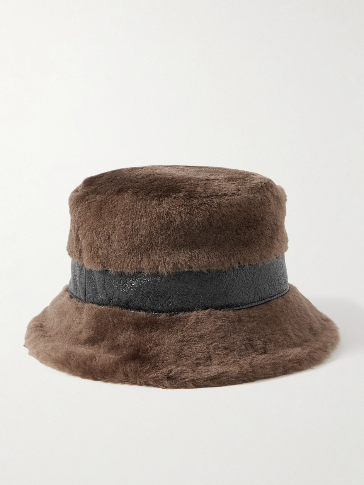 Gigi Burris Molly Leather-trimmed Shearling Bucket Hat In Brown