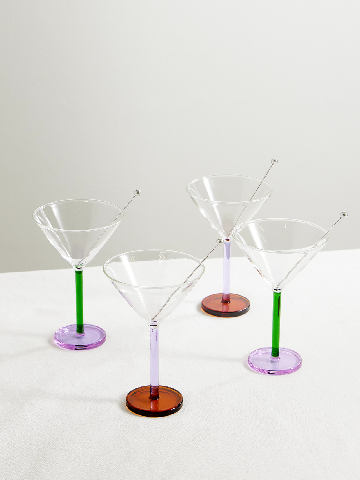 Sophie Lou Jacobsen Piano Set Of Two Cocktail Glasses And Stainless Steel Skewers In Multi