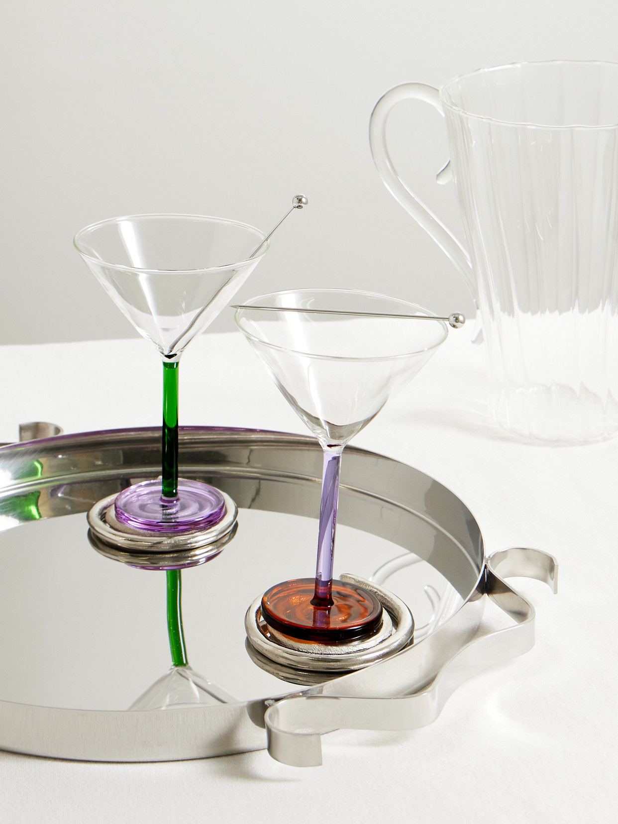 Sophie Lou Jacobsen Piano Set Of Two Cocktail Glasses And Stainless Steel Skewers In Brown