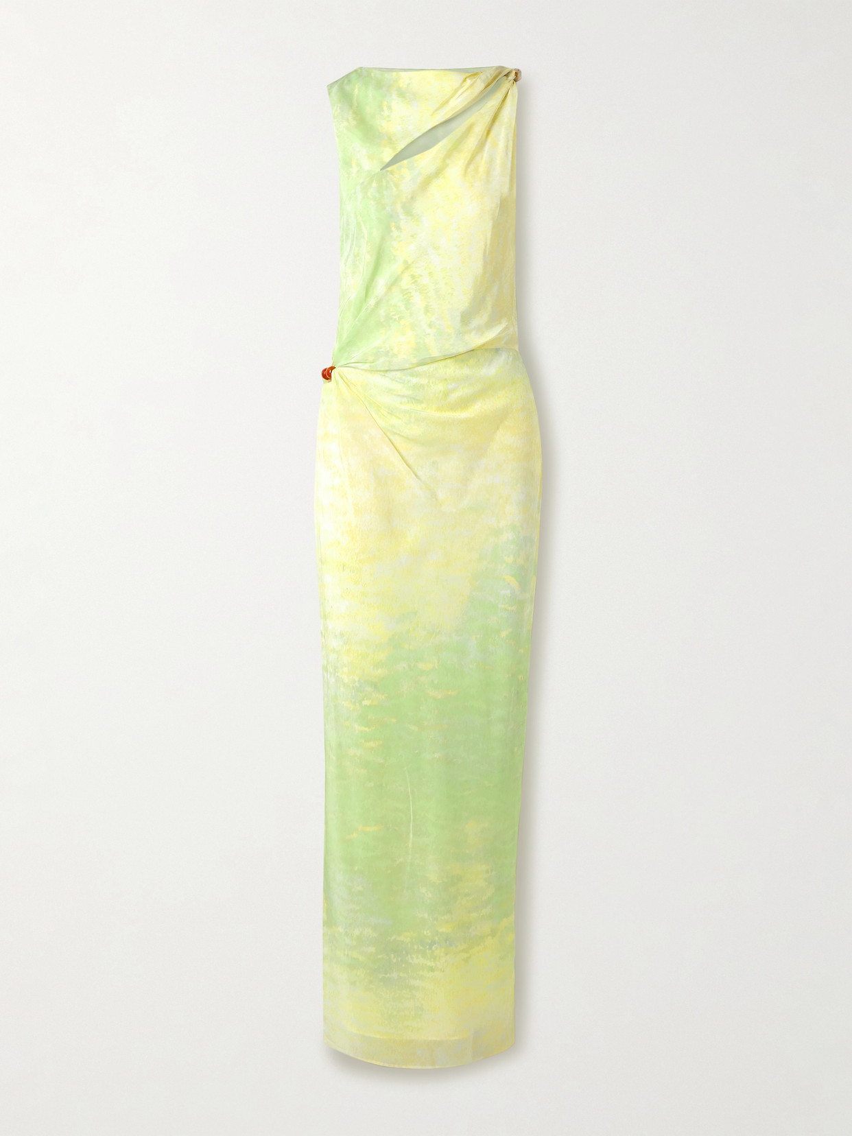 Sir Citterio Embellished Cutout Printed Crepe De Chine Maxi Dress In Green