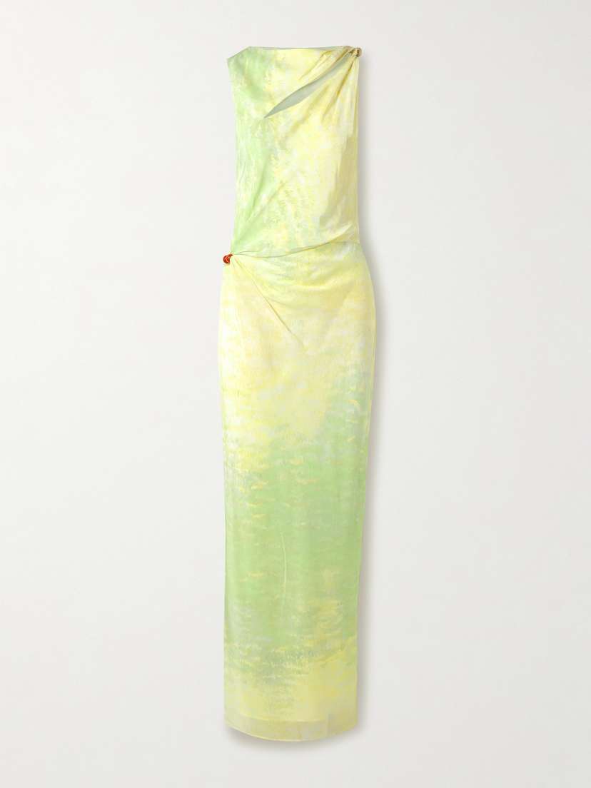 SIR. Citterio Embellished Cutout Printed Crepe De Chine Maxi Dress