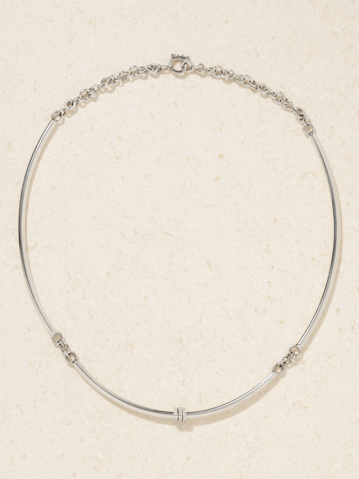 Spinelli Kilcollin Helio Tria Sterling Silver Diamond Necklace In Metallic