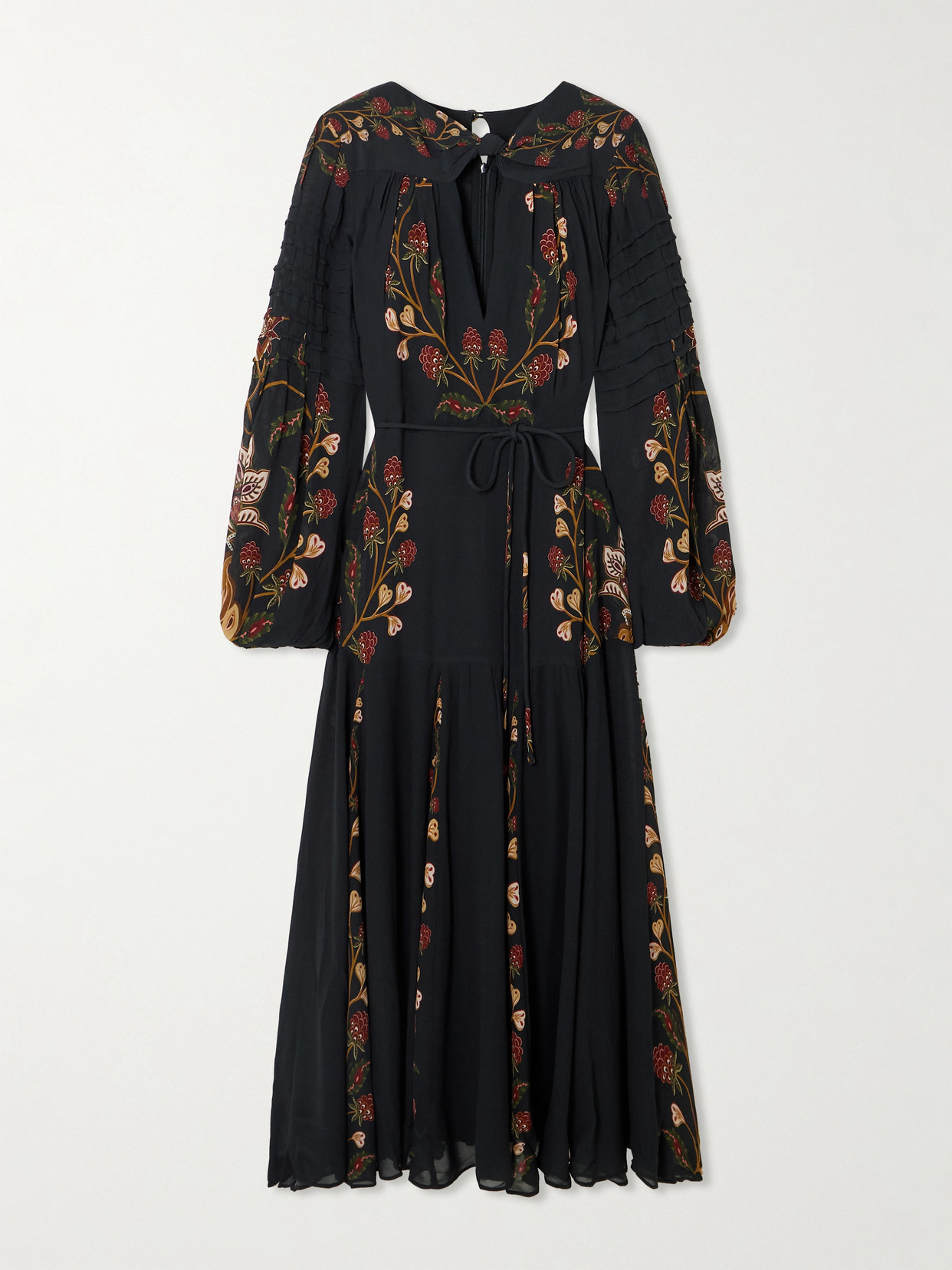 Farm Rio Berry Garden Belted Floral-print Crepe De Chine Midi Dress In Black