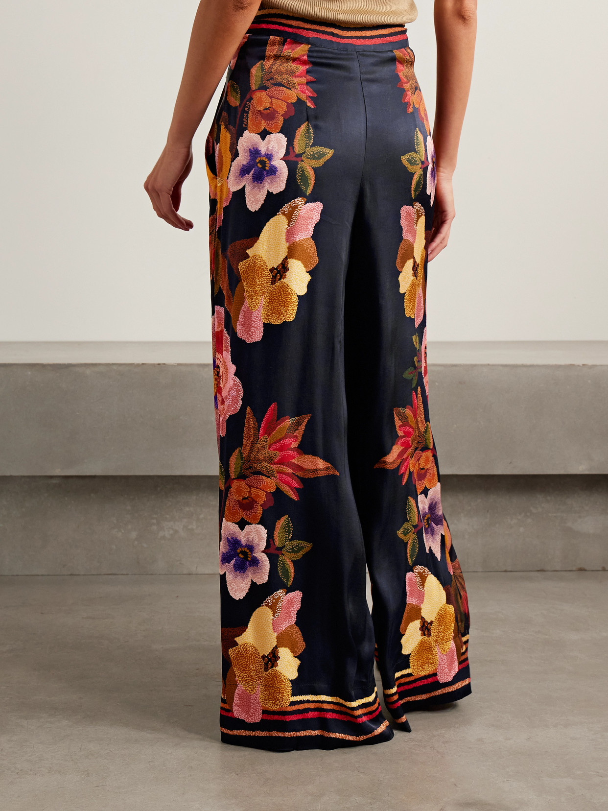 Farm Rio Wrap-effect Pleated Floral-print Twill Wide-leg Pants In Multi