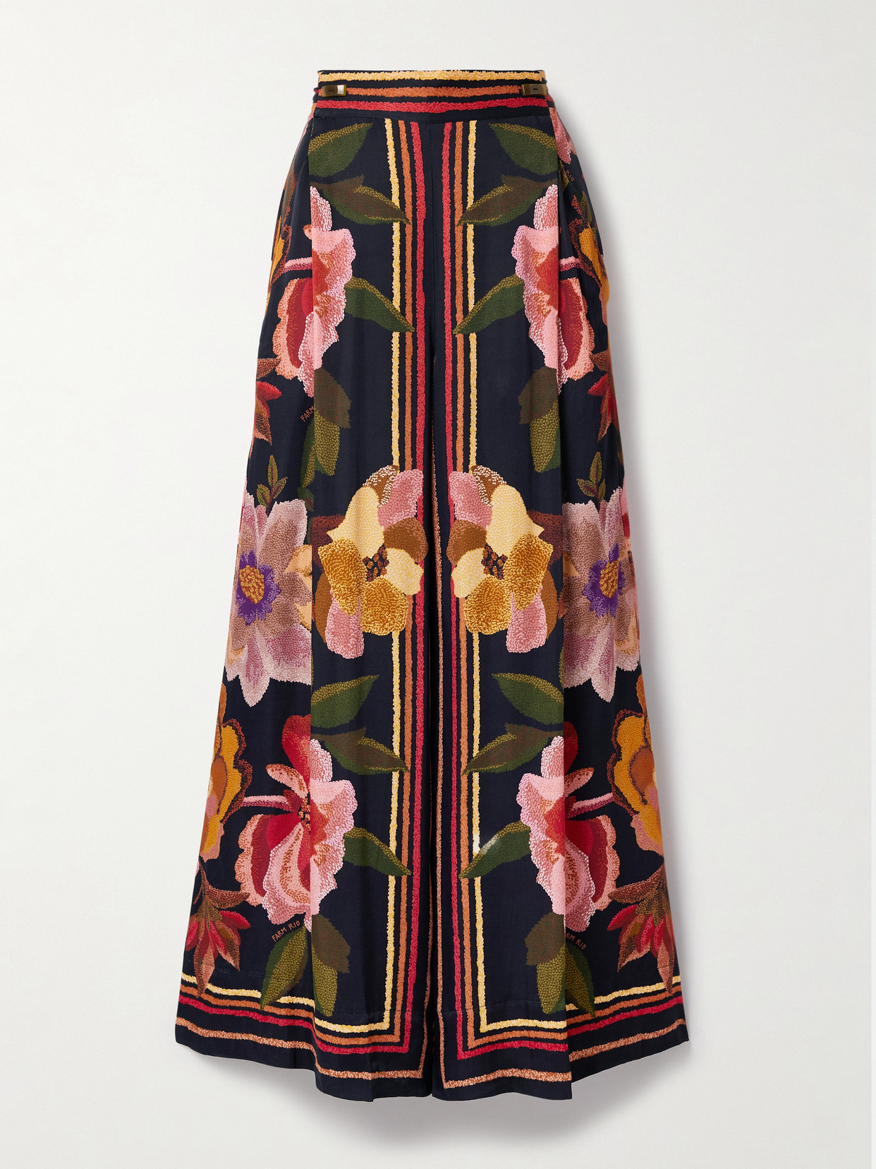 Farm Rio Wrap-effect Pleated Floral-print Twill Wide-leg Pants In Multi