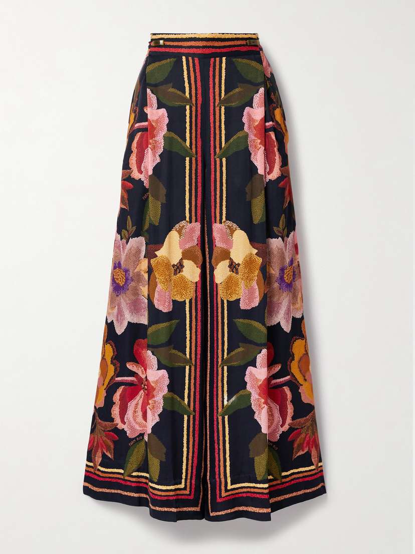 Farm Rio Wrap-effect Pleated Floral-print Twill Wide-leg Pants
