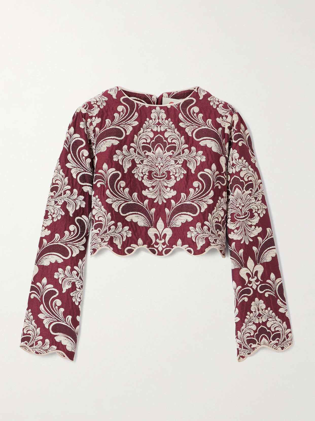 Farm Rio Cropped Cotton-blend Jacquard Top In Burgundy