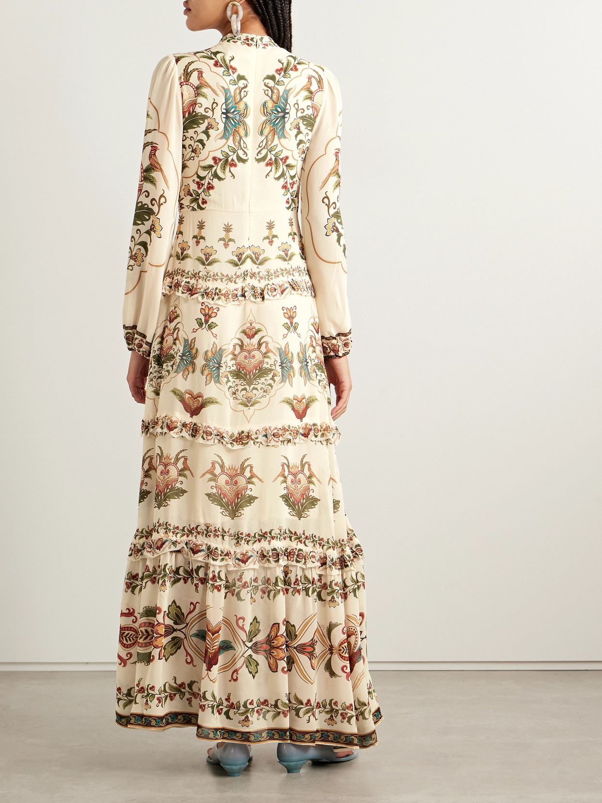 Farm Rio Majestic Hearts Tiered Floral-print Georgette Maxi Dress In Multi