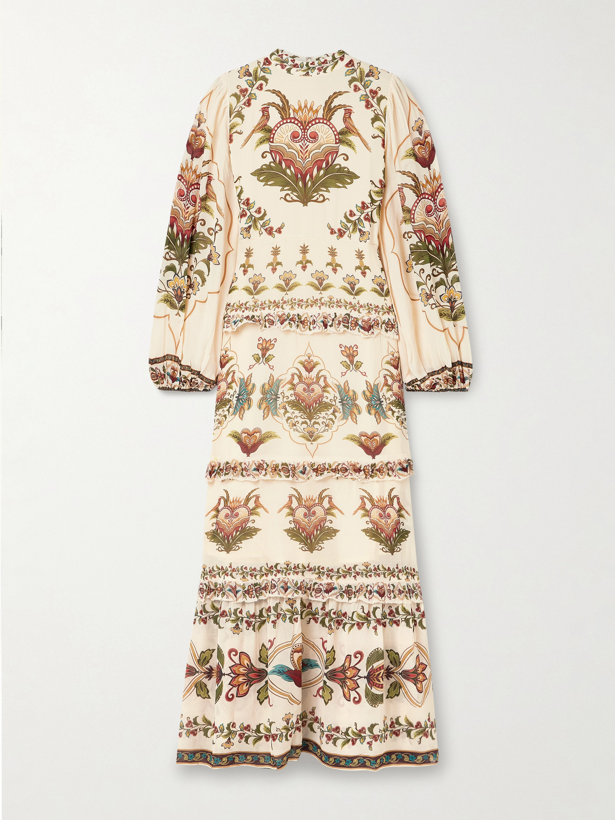 Farm Rio Majestic Hearts Tiered Floral-print Georgette Maxi Dress In Neutral