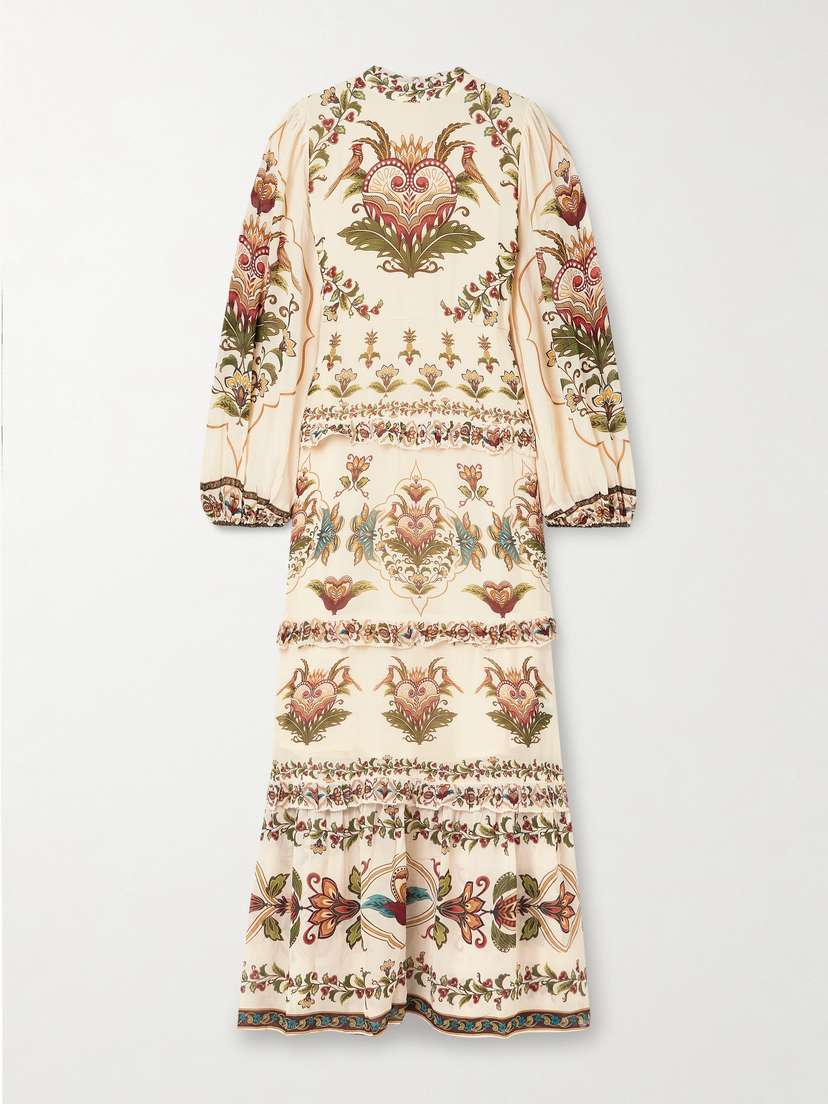 Farm Rio Majestic Hearts Tiered Floral-print Georgette Maxi Dress