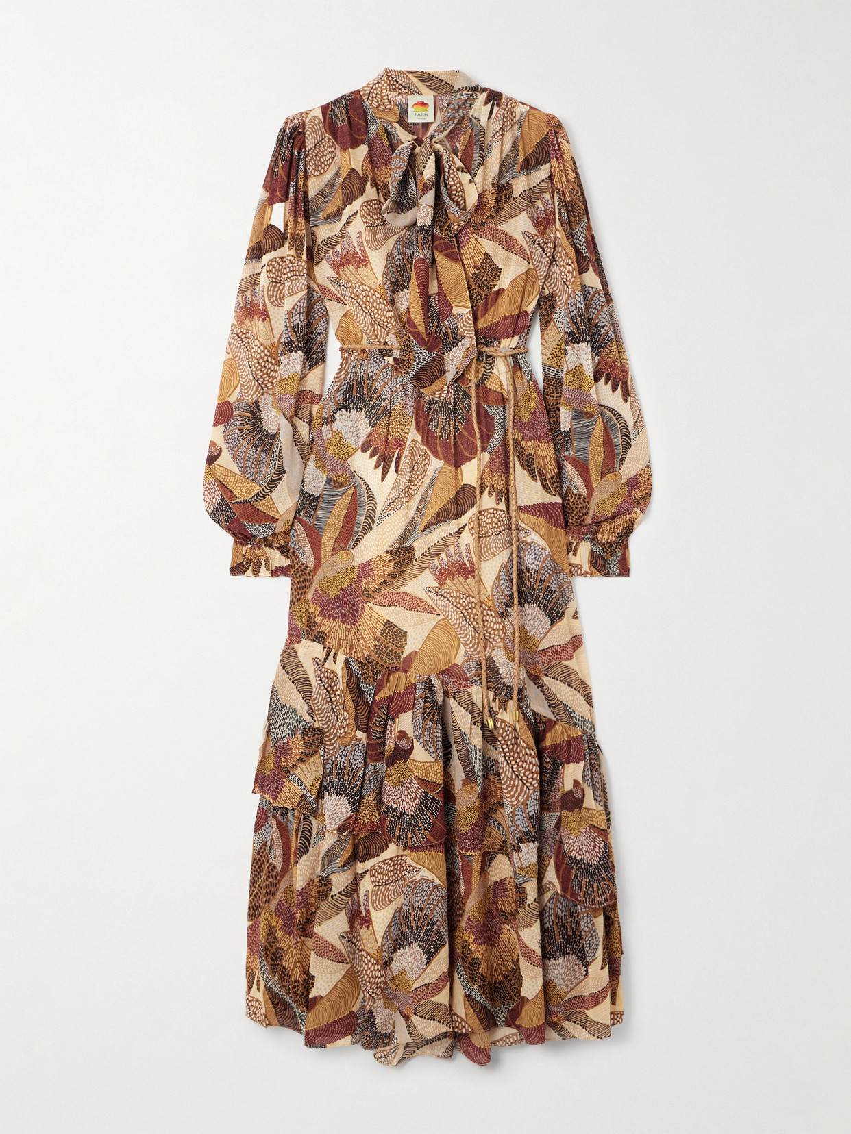 Farm Rio Belted Printed Modal Maxi Dress In White