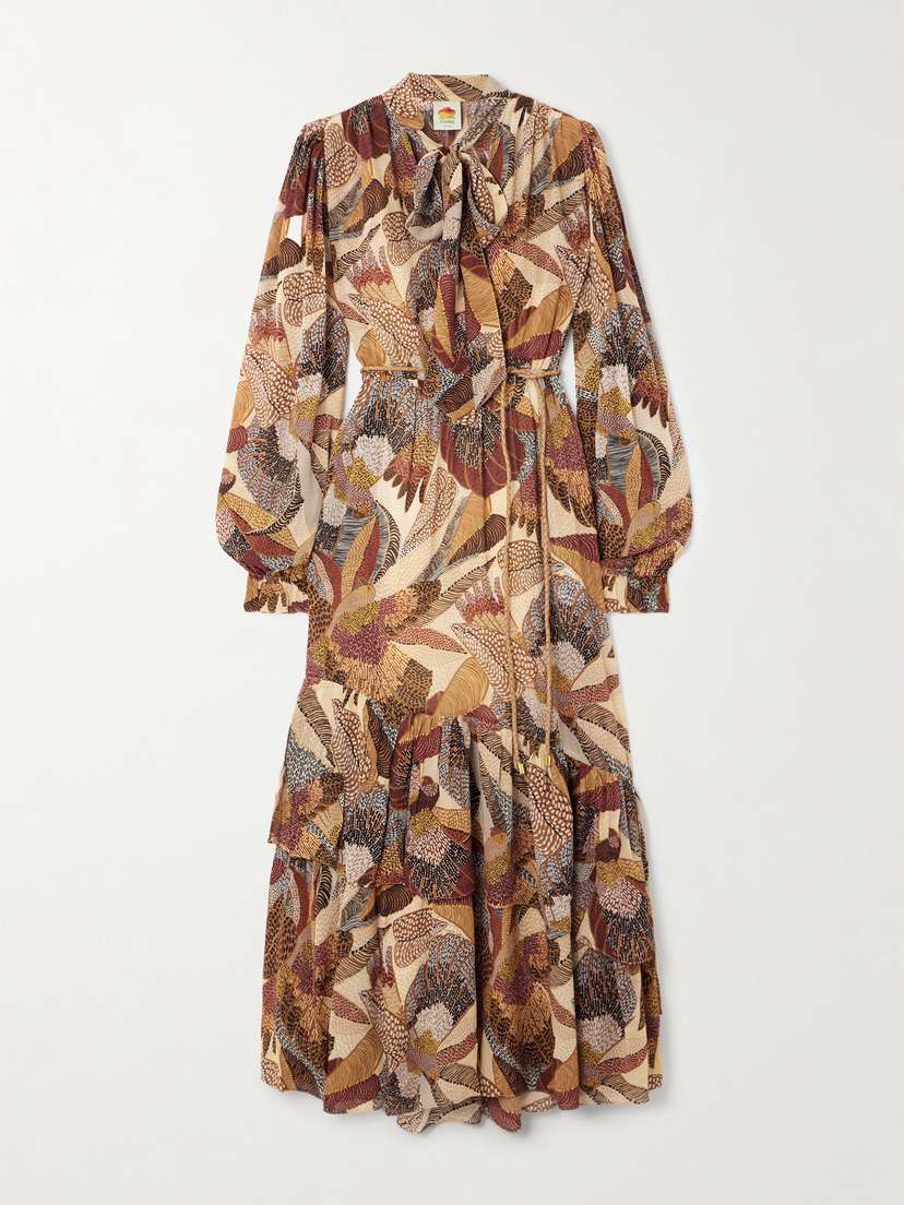 Farm Rio Belted Printed Modal Maxi Dress