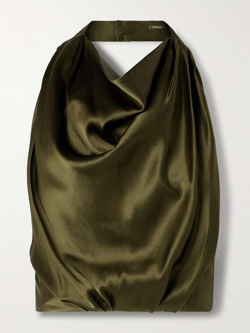 Cult Gaia Adrienne Open-back Draped Silk-blend Satin Halterneck Tank