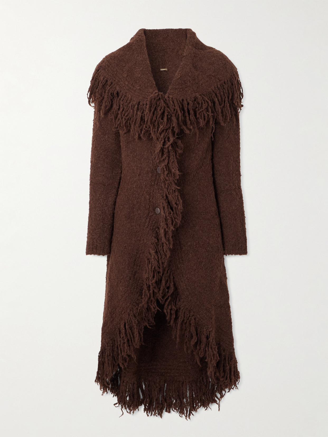 Cult Gaia Victoria Duster Fringed Wool-blend Bouclé Cardigan In Brown