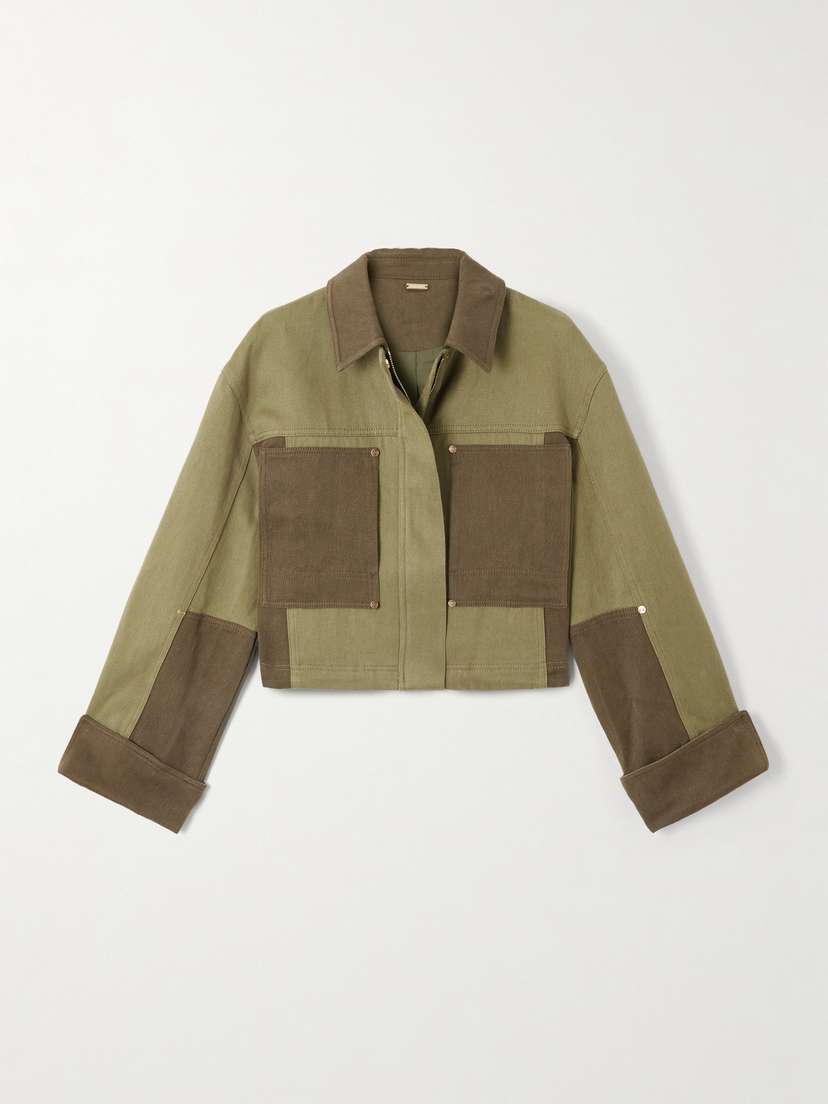 Cult Gaia Anders Cropped Two-tone Hemp And Cotton-blend Twill Jacket