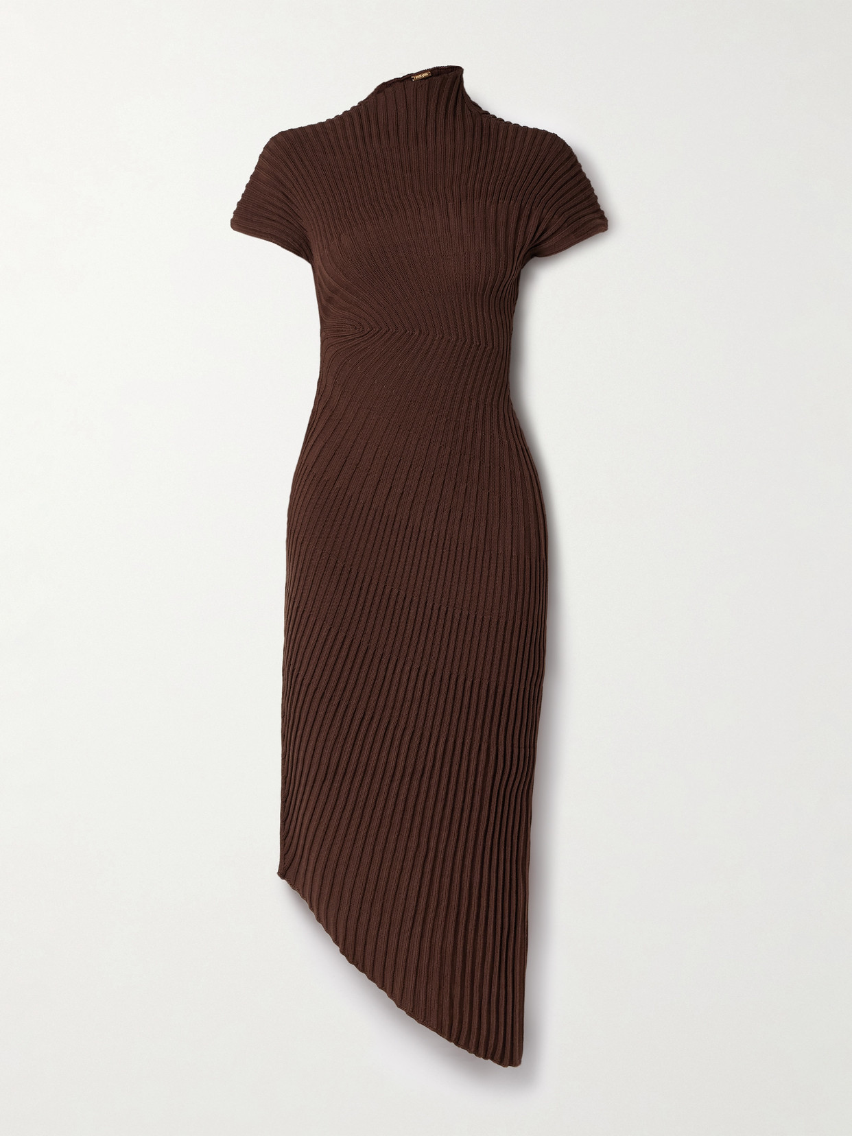 Cult Gaia Chrysta Asymmetric Ribbed Cotton Midi Dress In Brown