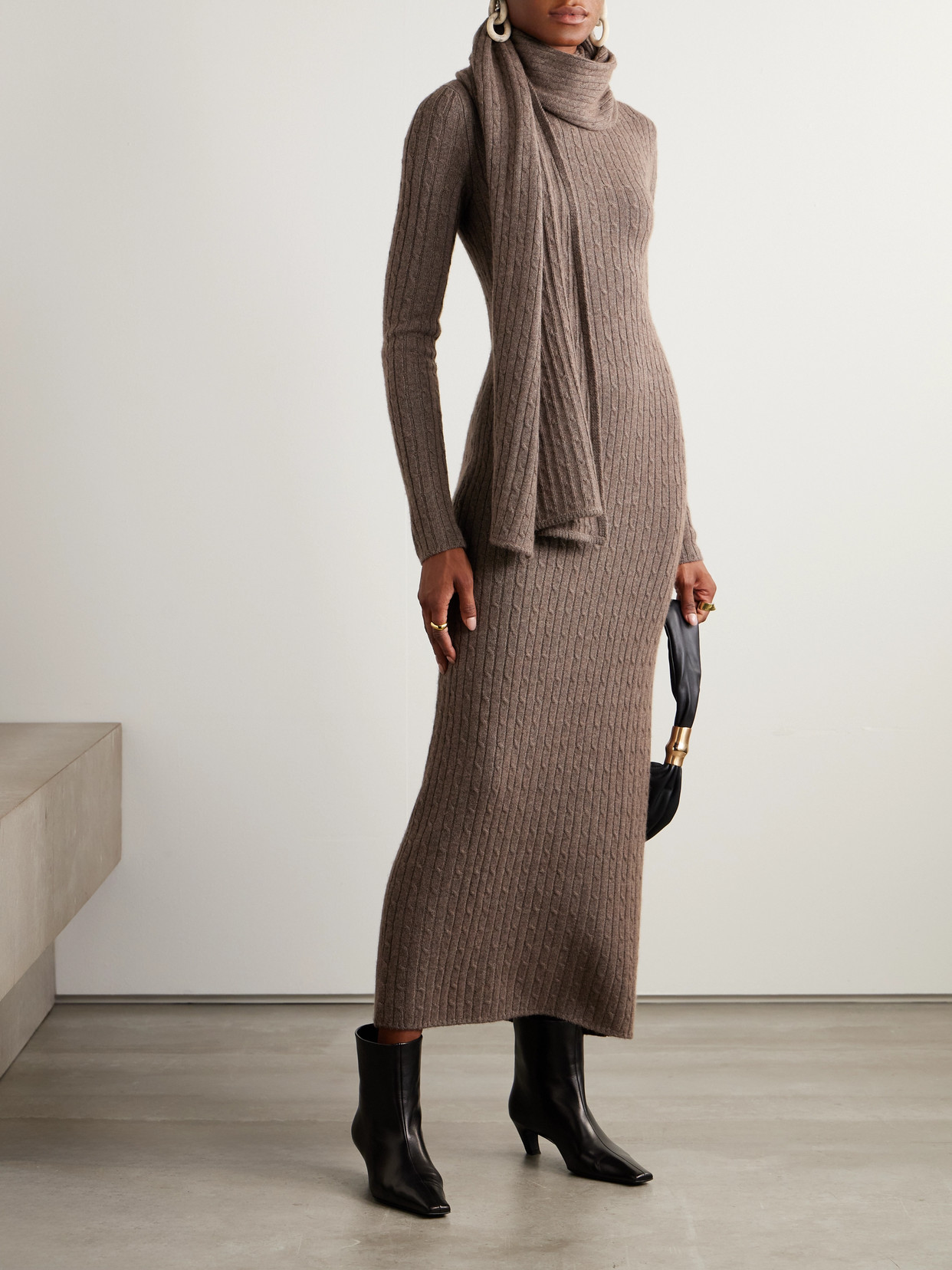 Cult Gaia Natacha Cable-knit Wool And Cashmere-blend Dress In Brown
