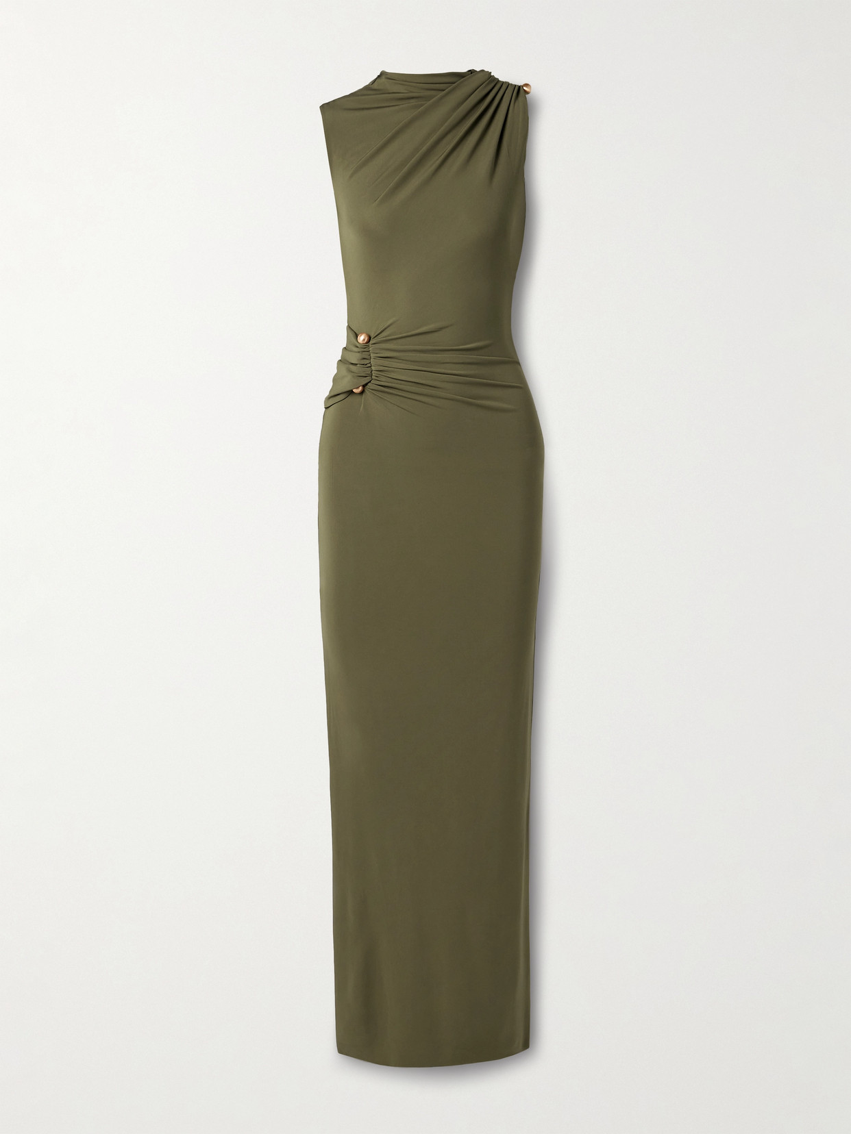 Cult Gaia Izola Embellished Gathered Stretch-jersey Gown In Green